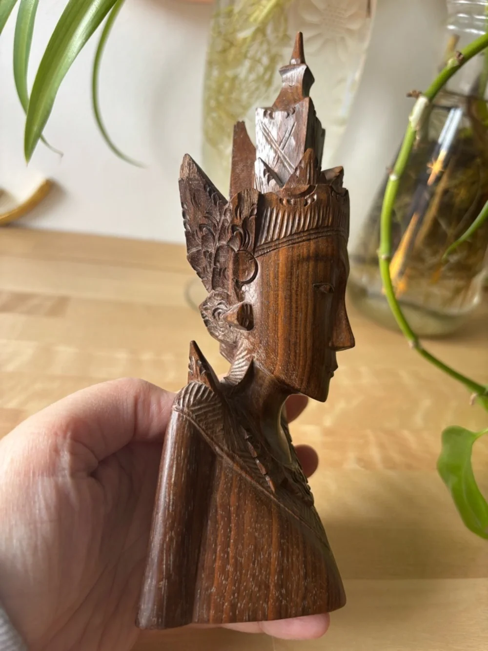 Hand-Carved Wooden Bust Sculpture Indonesia Bali Handmade Home Art Vintage Boho - Picture 4 of 6